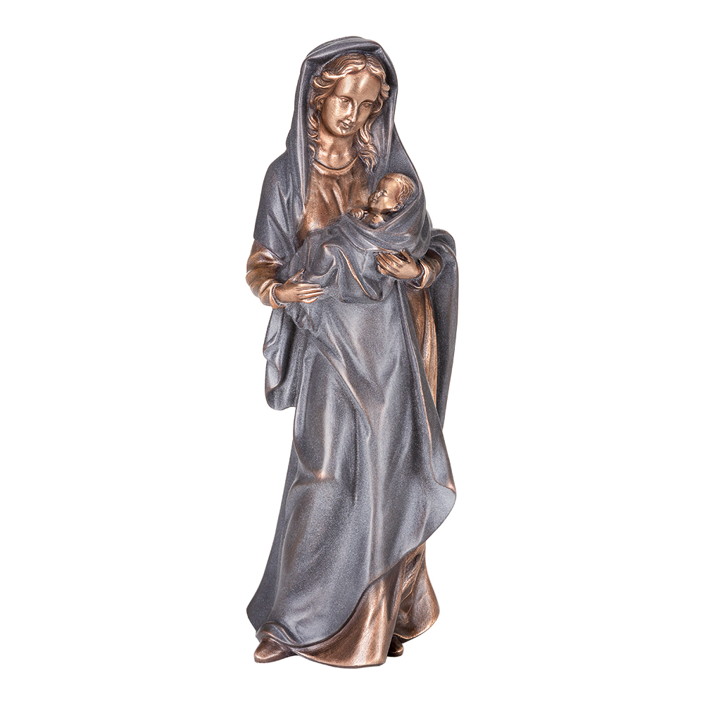 Madonnenfigur mit Kind aus edlem Bronzeguss Grabfigur Madonna Kind Bronze dunkelgrau