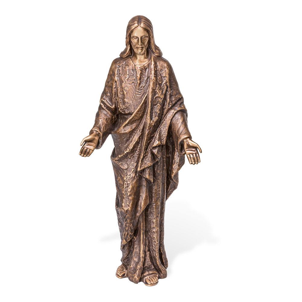 Christusfigur stehend und mit geöffneten Händen aus edlem Bronzeguss Grabfigur Christus stehend Bronze