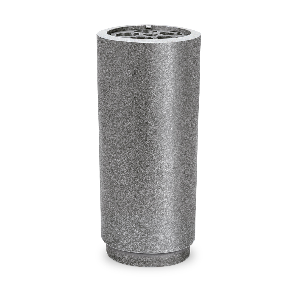 Runde und moderne Grabvase mit Kunststoffeinsatz aus Aluminium jetzt im Online-Shop entdecken Grabvase Aluminium Rund