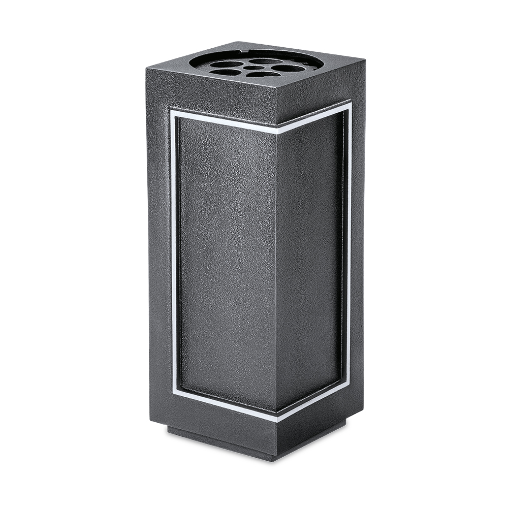 Dunkelgraue Aluminium Grabvase mit Vaseneinsatz Grabvase eckig Aluminium dunkelgrau
