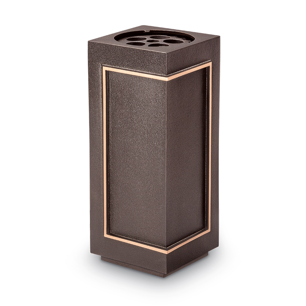 Grabvase als Blumenvase mit Wasserbehälter für das Grab online entdecken Grabvase Bronze Eckig dunkelbraun